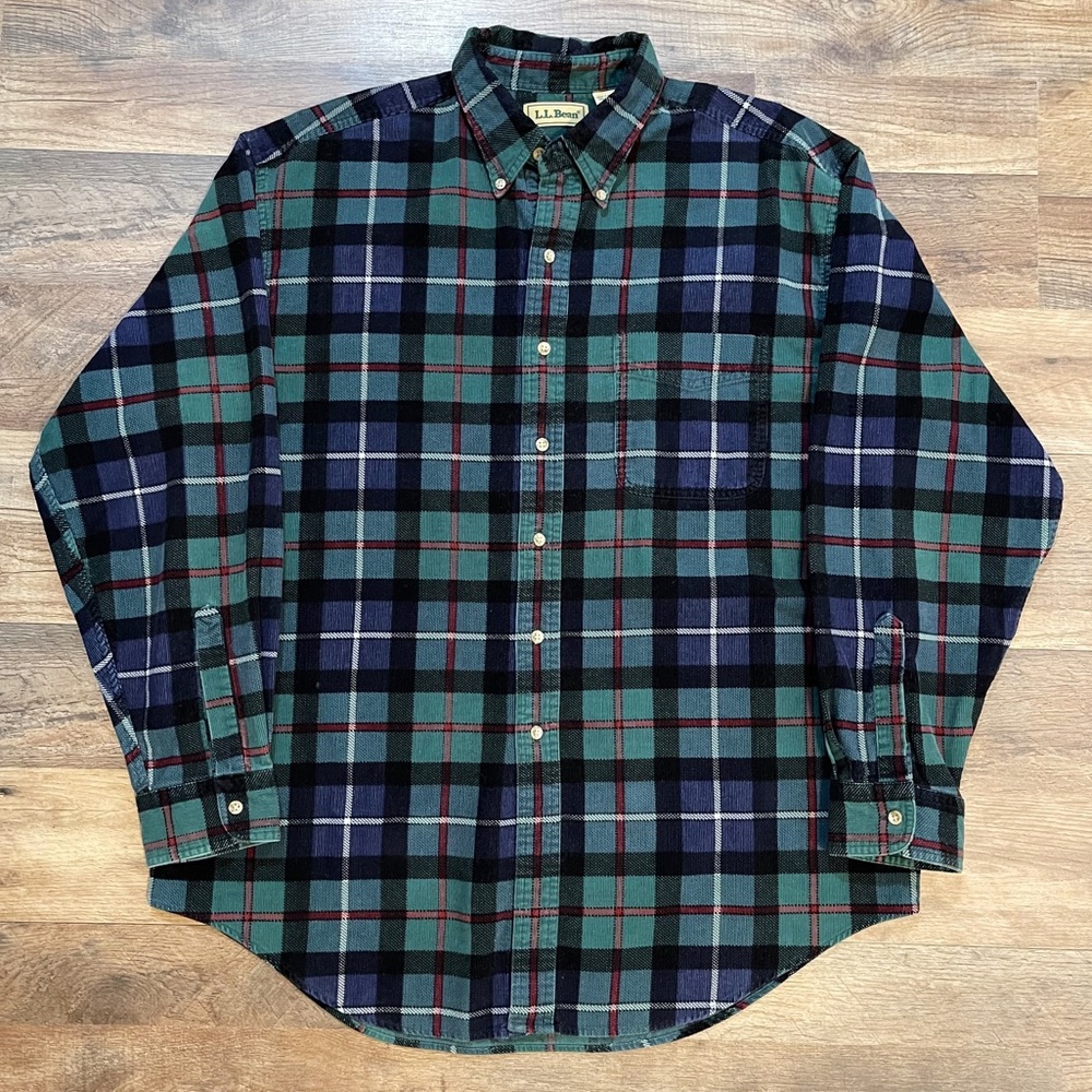 VTG | LL BEAN | Corduroy Plaid Flannel Button Front Shirt